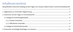 Inhalte des Amazon Entwicklerprofil Antwortenkatalogs